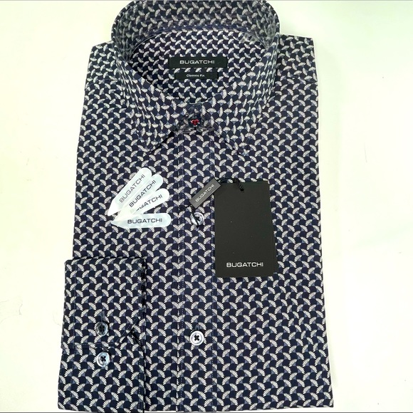 Bugatchi Other - Bugatchi Mens Medium Sized Button Up Blue Long Sleeve Classic Fit Shirt w/ Stays